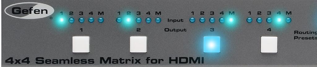 Operating the 4x4 Seamless Matrix for HDMI Routing Basics Using the IR Remote Control 1. Press the button of the desired output to be masked.