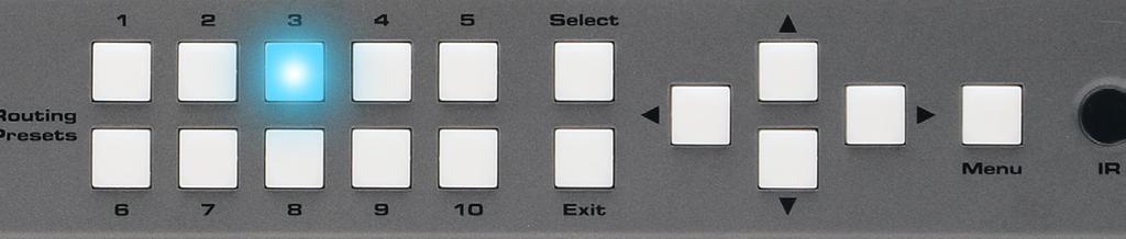 Operating the 4x4 Seamless Matrix for HDMI Routing Basics Loading Routing Presets Using the Front Panel Buttons 1. Press the desired Routing Preset button. 2.