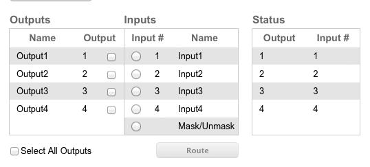 Operating the 4x4 Seamless Matrix for HDMI Web Interface Name (Outputs) The name of the output.