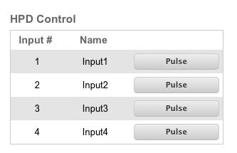Operating the 4x4 Seamless Matrix for HDMI Web Interface I/O Setup HPD Control Input # The number of the input. Name The name of the input.