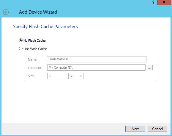 10. Define the Flash Cache Parameters policy and size if necessary. Choose an SSD location in the wizard.