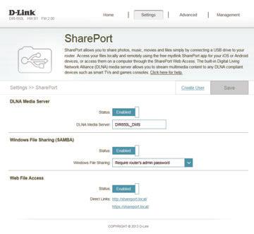 Section 4 - Configuration SharePort This page will allow you to set up access to files on an external USB device plugged into the router.