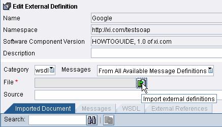After importing the WSDL file, you can view the included messages on the Messages tab page: The