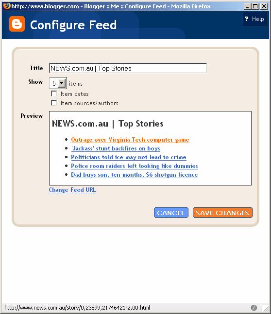8.5 A preview is displayed showing the content of the RSS feed.
