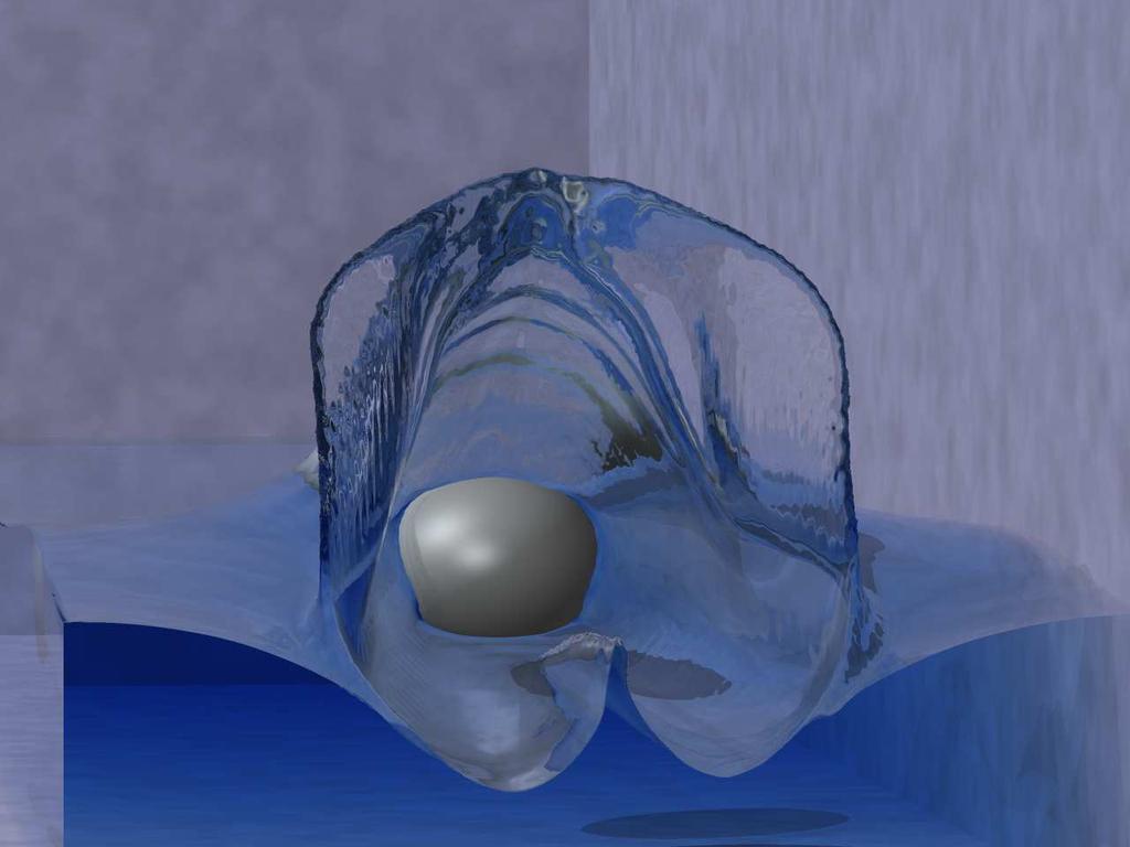 Figure 9: Simulation of an ellipse traveling through a shallow tank of water. Note how well the octree resolves the thin film. Reprinted from [56].