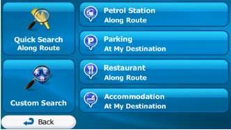 3122 Searching for a Place of Interest using preset categories The Preset search feature lets you quickly find the most frequently selected types of Places 1 If you are on the Map screen, tap menu to