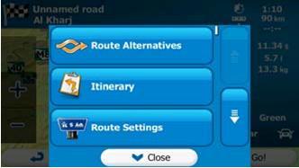 346 Checking route alternatives when planning the route You can select from different route alternatives or change the route planning method after you have selected a new