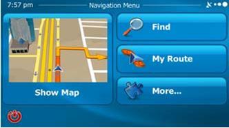 2 Getting started Falcon Navigator is optimised for vehicle use You can use it easily by tapping the screen buttons and the map with your fingertips 21 Navigation menu You can reach all parts of