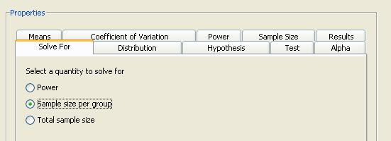 Additional Topics 6587 Figure 76.57 Solve For Tab with Sample Size Selected For either of the two sample size options, you must specify one or more values for power on the Power tab.