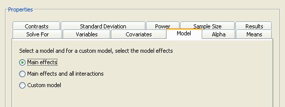 6592 Chapter 76: The Power and Sample Size Application Figure 76.62 Model Tab with Main Effects Selected Alpha Click the Alpha tab to specify one or more significance levels.