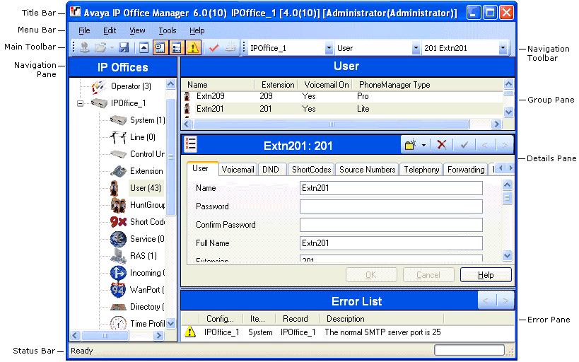 Using Manager The Configuration Mode Interface When Manager is in configuration mode, the screen elements