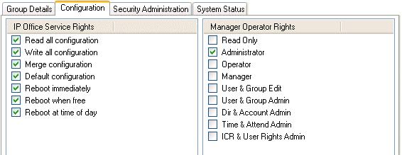 Using Manager Rights Group Configuration These settings are displayed when Rights Groups is selected in the navigation pane.