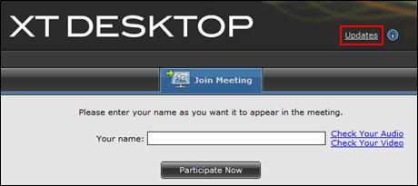 Figure 3: The Updates link in the top right corner of the web portal The Scopia XT Desktop Update window opens.