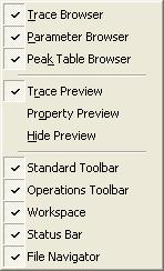View Menu The View menu displays the following options: Figure 2-4. View Menu Option Trace Browser Shows / hides the Trace Browser.