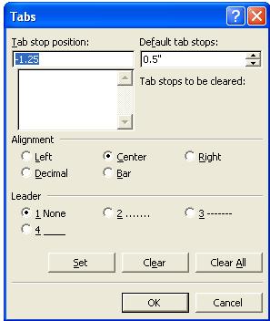 Formatting Texts and Pages 2. From the Format menu, choose Tabs. See Tabs dialog box. 3.