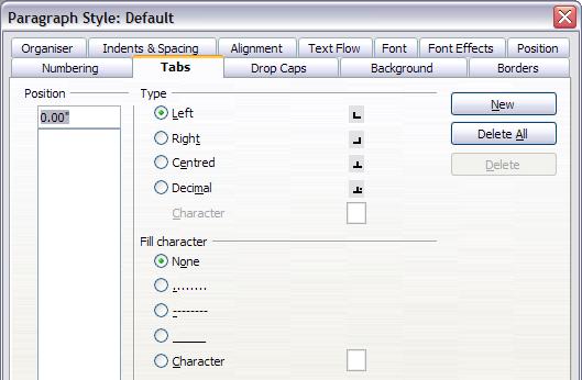 Working with paragraph styles Figure 18: Specifying tab stops for a paragraph style Using the Numbering page Use the numbering page if you want to be number the paragraph.