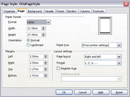 Working with page styles General settings for the page style The Page page of the Page Style dialog box is where you can control the general settings of the page.