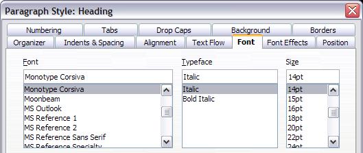 Figure 4. Select font for Heading style.