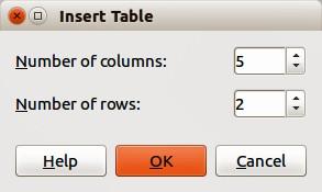 Figure 24: Insert Table dialog Figure 25: Table graphic insert tool To insert a table into your slide, proceed as follows: 1) Select the slide which will contain the table and, if necessary, modify