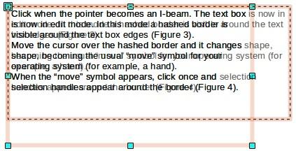 3) When the move symbol appears, click once and selection handles appear around the border (Figure 4). 4) Click anywhere on the border and drag to move the text box.