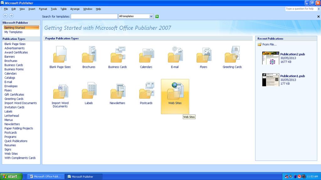 1. Klik pada Start, All Programs, Microsoft Office dan klik pada Microsoft Office Publisher 2007.