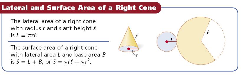 The slant height of a right cone is the distance from the vertex of a right cone to a point on the edge of the base.