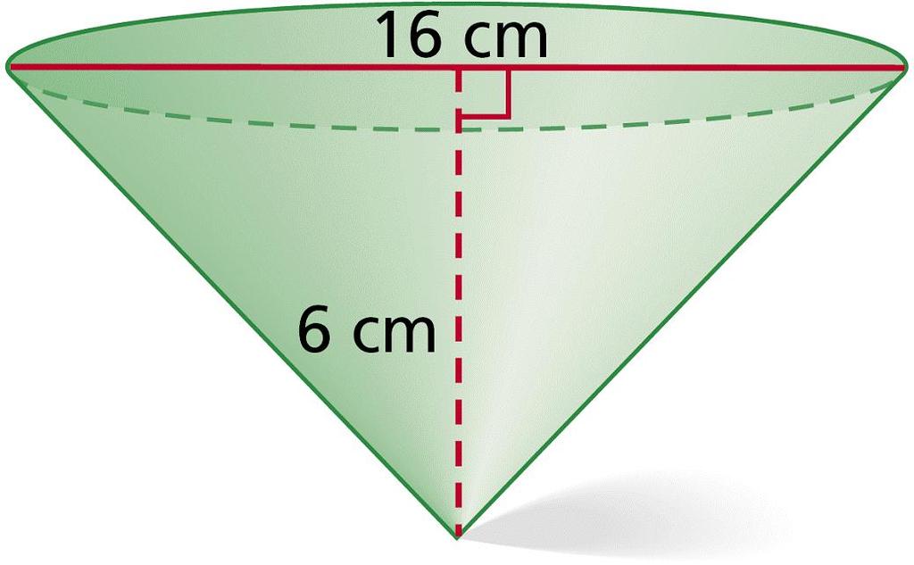 Find the lateral area and surface area of the right cone. l Use the Pythagorean Theorem to find l.