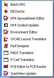 Lesson 1 User Interface Other Programs Start All Programs Cadence Release 16.3 - PCB Editor Utilities - The following tools are available from your OrCAD PCB Editor software installation directory.