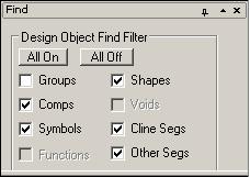 The Options window contains parameters that are used to control the current interactive command. The Find Folder window is used to control what type of objects are selected.