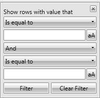 Filter rows by criteria Click on the filter icon in a column header to set the filtering criteria for that column.