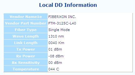 3.1.5 System Information, DD Information The DD or DDOM information is read from the MSA compliant SFP