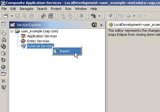 In the Service Explorer view, select <your project name> External Services,