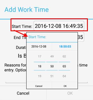 An 'Add Work time' dialog will be displayed.
