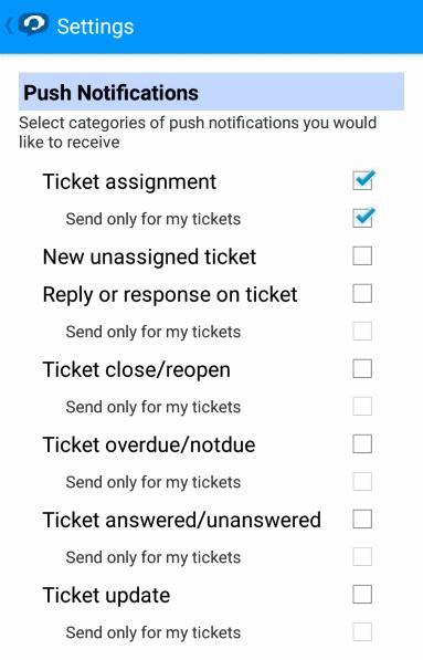3 Settings The 'Settings' option allows you to choose which types of tickets you want to be notified about.