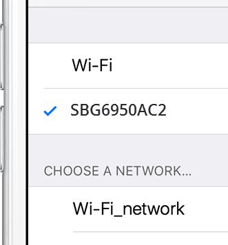 C Select the SBG6950AC2 or SBG7400AC2 Wi-Fi