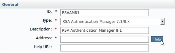 Choose a unique ID for the RSA Authentication Manager system and enter it into the ID field. 3. Select RSA Authentication Manager 7.1/8.x from the Type dropdown list.