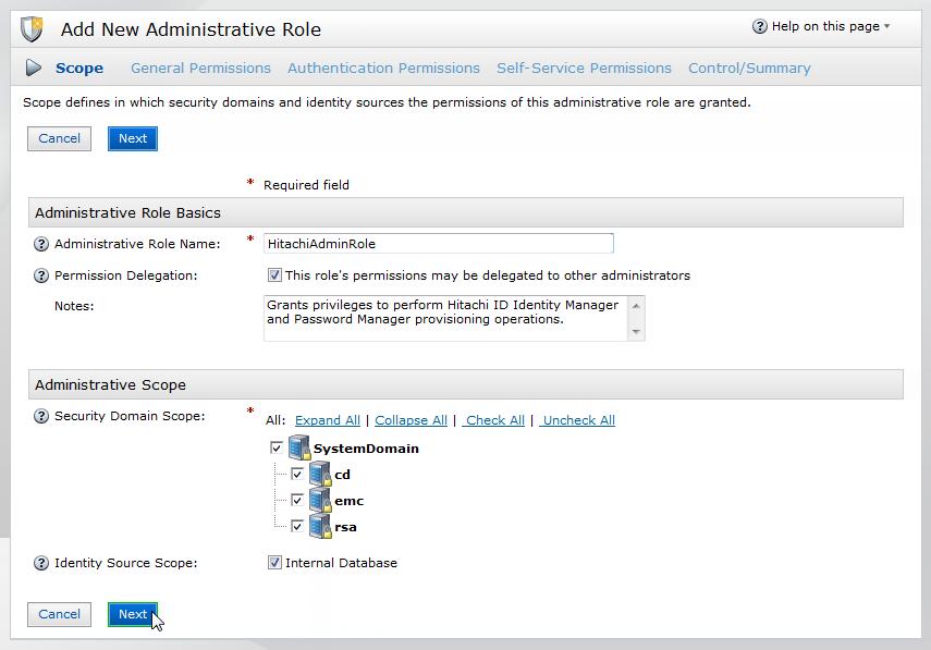 4. The console will display the new administrative role s Scope tab.