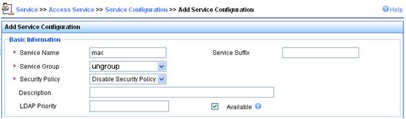 Figure 7-8 Add access device # Add service. Select the Service tab, and then select Access Service > Access Device from the navigation tree to enter the add service page.