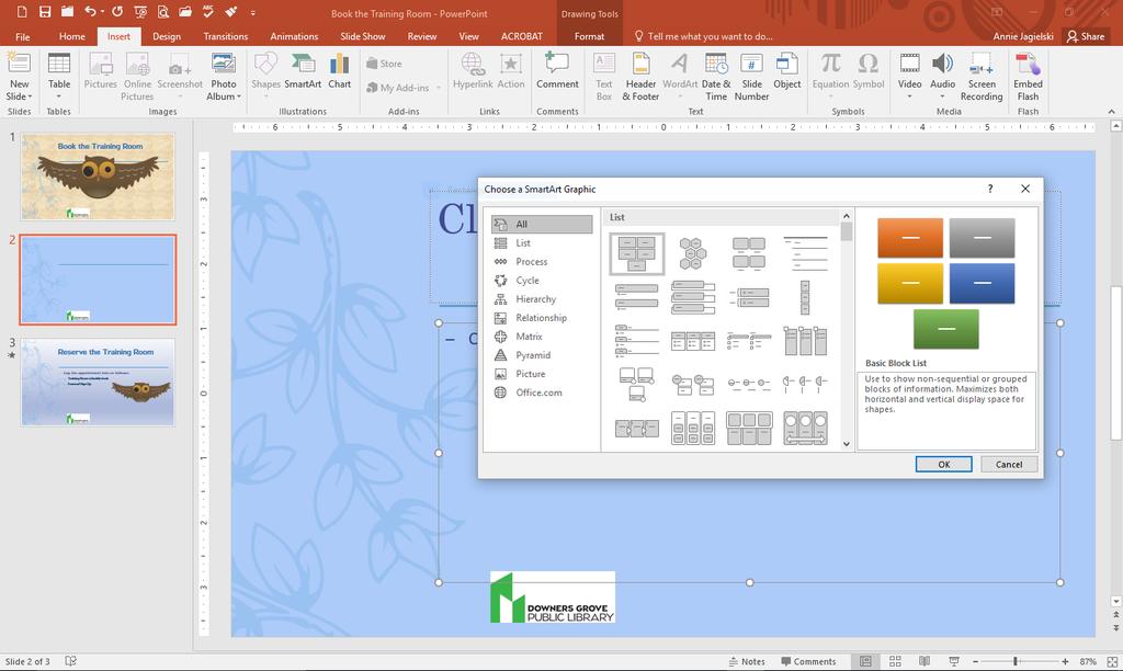 SmartArt lets users create simple and effective diagrams, organization charts or flow charts. 1. Click the Insert tab. 2.