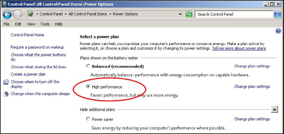 POWER SETTINGS Windows allows users to select different Power Plans for its servers.