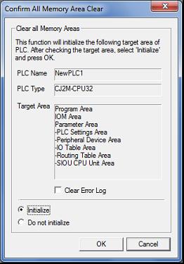 Check the contents and click the OK Button. 8.1.2. CPU Unit To initialize the settings of the CPU Unit, select Clear All Memory Areas from the PLC Menu of the CX-Programmer.