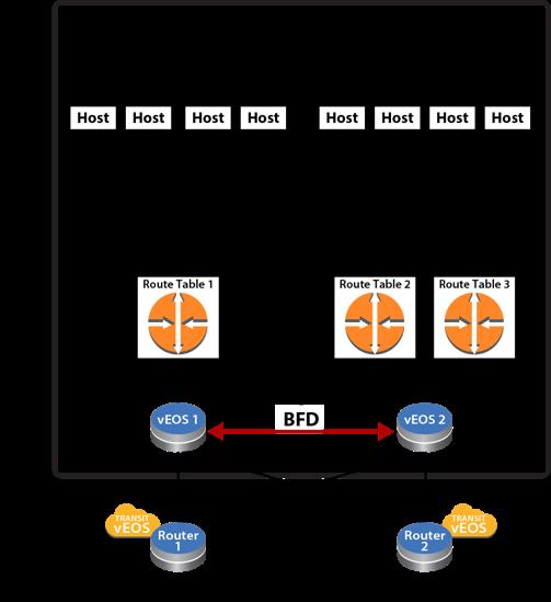 Figure 1: Cloud high availability network topology with veos router instances In the diagram above, a virtual network is a collection of resources that are in the same cloud region.