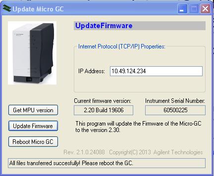 Click on "Update Firmware" The program performs the installation. The editing is displayed in the bottom line.