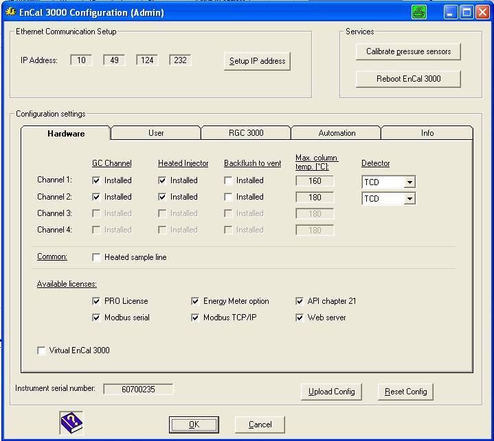 2.3 Upload of GC Configuration In the next screen, select Upload to upload the configuration data of the GC to the PC.