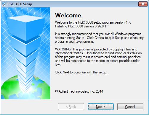 1.3 RGC3000 installation After choosing the item from the setup menu a welcome screen will be visible, this shows the