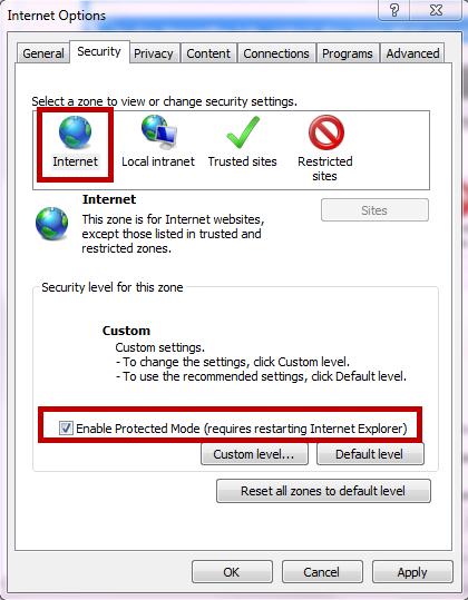 Turning off Protected Mode in IE 8 If you turn off UAC (see top of previous page), then this will also disable protected mode for all users on the computer no matter if you have protected mode turned
