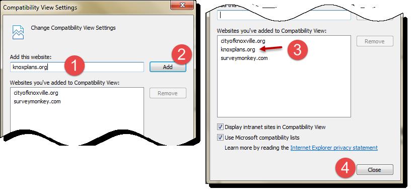 These instructions describe how to use the Compatibility View Setting feature in Internet Explorer 8 and higher to view websites that were designed for an earlier version of