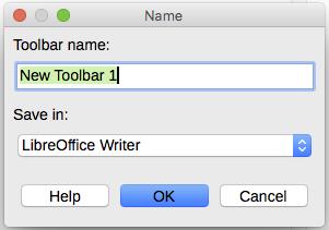 Modifying existing toolbars To modify an existing toolbar: 1) In the Save In drop-down list, choose whether to save this changed toolbar for the application (for example, Writer) or for a selected