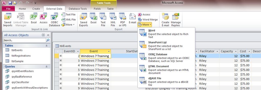 EXPORTING OBJECTS/DATA While Access is incredibly powerful, there will still be times where you will need to save or manipulate the information from an Access database using Microsoft Word or Excel.