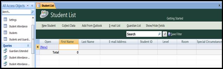 The Navigation pane can be closed or open. If you have a large amount of data, closing it may give you more viewing of the database information. i. To close it, click the << in the upper right corner of the Navigation Pane.
